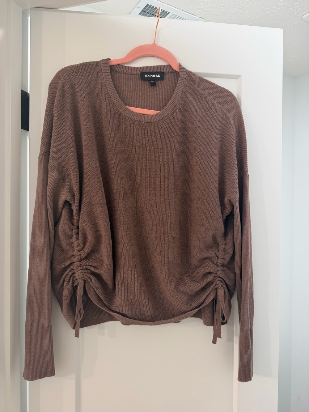 Express Women's Chocolate Brown Ruched-Side Long Sleeve Sweatshirt